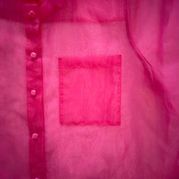 Nicole Miller NY Vibrant Fuchsia Pink Sheer Chiffon Organza Minimalist Chic M - Picture 3 of 10